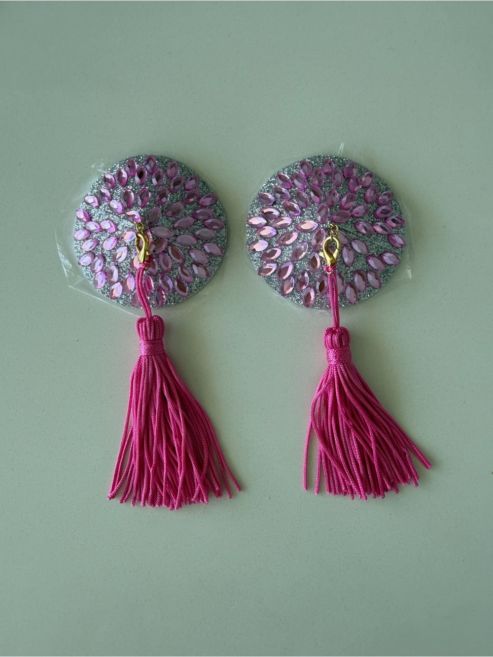 Pink Tassel Crystal Pastie Set by